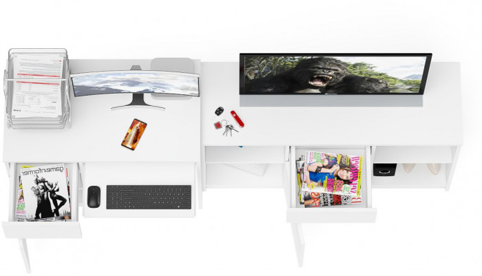 Мори компьютерный стол МС-1 левый + Тумба МТВ1204.1, белый