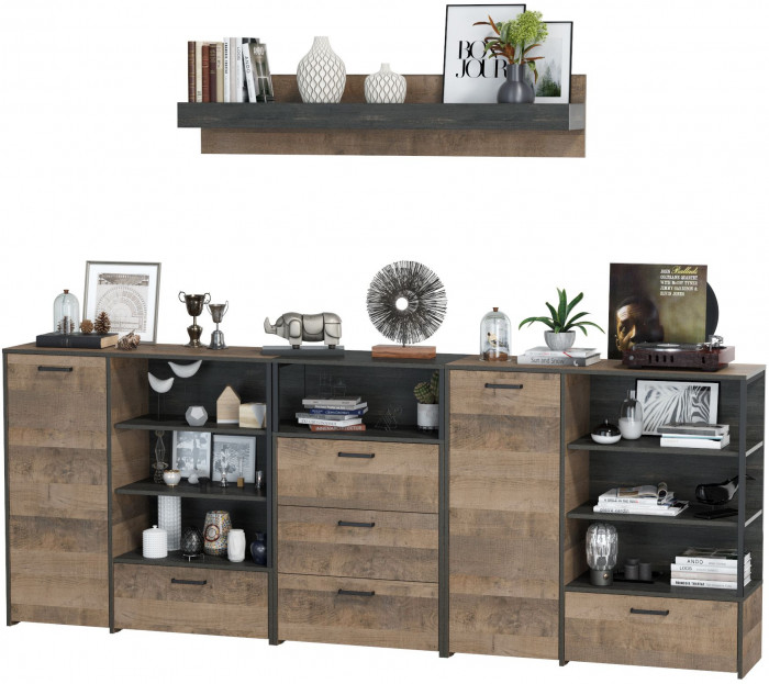 Трувор Гостиная 005, цвет дуб гранж песочный/интра, ШхГхВ 284х37х195 см., универсальная сборка