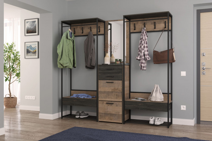 Трувор Прихожая 245, цвет дуб гранж песочный/интра, ШхГхВ 210х37х194,2 см., универсальная сборка