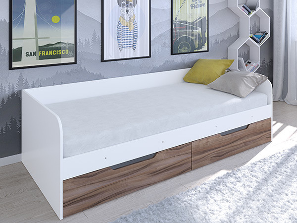 Кровать Астра одноярусная Белый/Орех