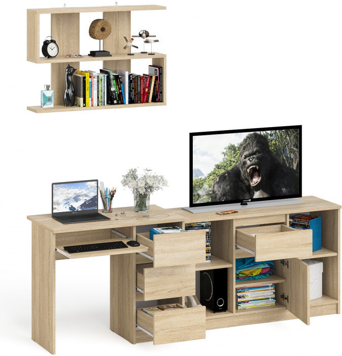 Мори Стол компьютерный МС-6 правый + Тумба МТВ1204.1 + Полка 900, цвет дуб сонома, ШхГхВ 210,4х50х209,6 см., НЕ универсальная сборка