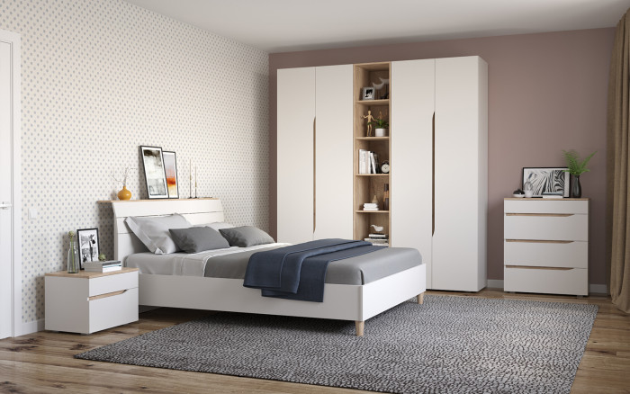 Муссон Кровать 11.41 + ортопед, цвет белый/дуб эндгрейн элегантный, ШхГхВ 165,6х221,7х103 см., сп. м. 1600х2000 мм., б/м