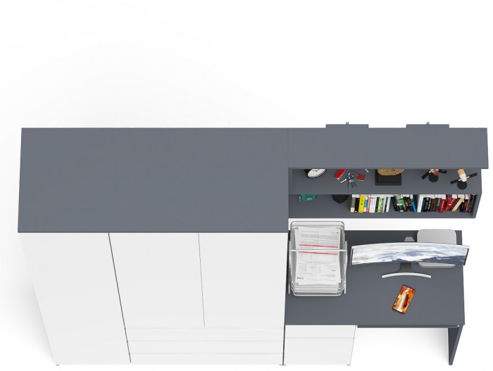 Мори компьютерный стол МС-1 левый + Шкаф МШ1200.1 + Полка 900, графит/белый