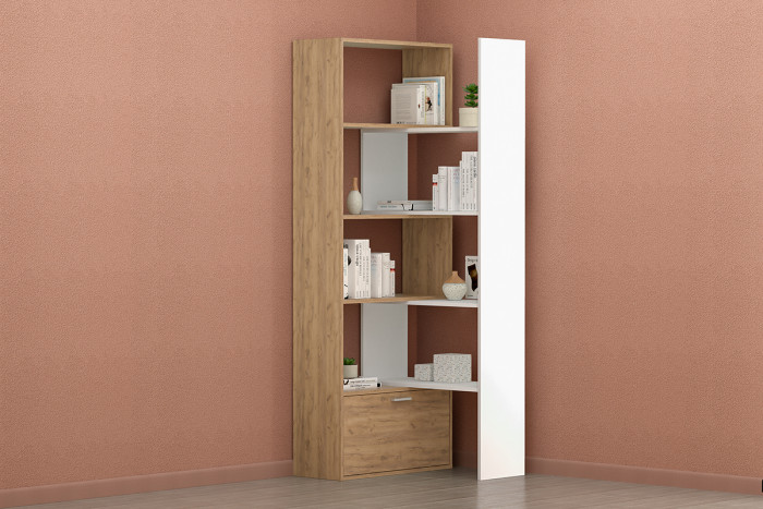 Стеллаж Раздвижной, Дуб Крафт Золотой/Белый