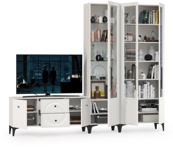 Валенсия Гостиная № 076, ЛДСП белый шагрень/МДФ белый шагрень