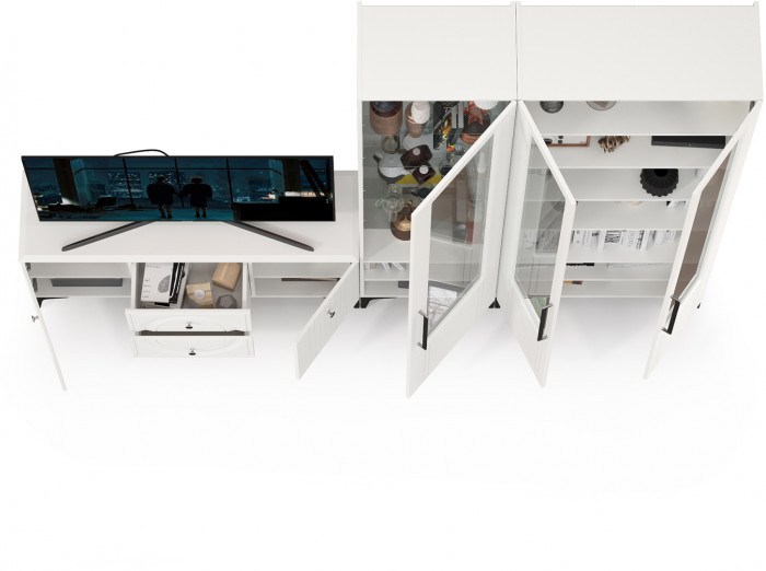 Валенсия Гостиная № 076, ЛДСП белый шагрень/МДФ белый шагрень