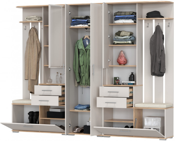 Прихожая Домино 3, цвет дуб крафт золотой/кашемир серый, ШхГхВ 260х36х202 см., универсальная сборка