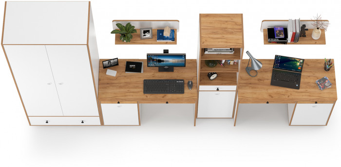 Вуди Компоновка № 30, цвет белый премиум/дуб крафт золотой, ШхГхВ 351х52,7х205 см., универсальная сборка