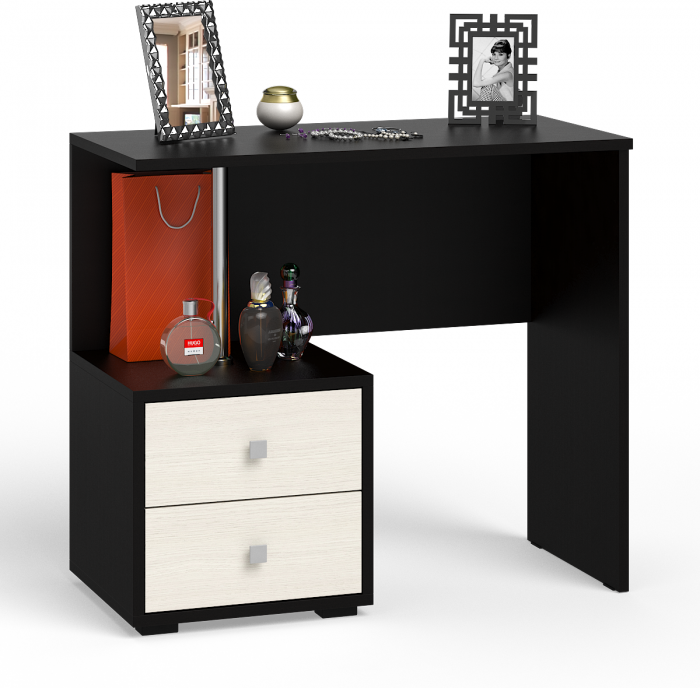 Камелия спальня № 14 Кровать с ящиками 900 + Стол косметический + Зеркало + Комод, цвет венге/дуб лоредо, сп.м. 900х2000 мм., б/м, основание есть