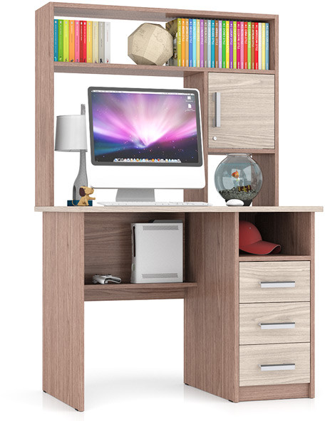 Стол компьютерный С-МД-СК9, цвет ясень шимо светлый/ясень шимо тёмный, ШхГхВ 102х70х160 см., ниша под монитор 65х70х57 см., НЕ универсальная сборка