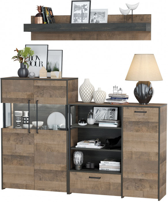 Трувор Гостиная 006, цвет дуб гранж песочный/интра, ШхГхВ 194,8х37х195 см., универсальная сборка