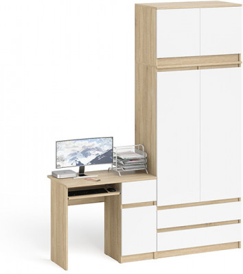 Мори Стол компьютерный МС-1 правый + Шкаф МШ900.1 + Антресоль МА900.1, цвет дуб сонома/белый, ШхГхВ 180,4х50,4х234,2 см., выдв. ящ. справа, НЕ ун. сб.