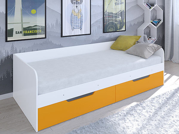 Кровать Астра одноярусная Белый/Оранжевый