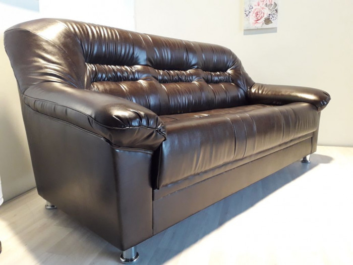 Диван кожаный коричневый, прямой 3-х местный, для дома, офиса, гостиной, кабинета Карелия