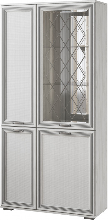 Ливорно Шкаф с полками и витриной ЛШ-6 ясень анкор светлый патина серебро