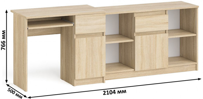 Мори компьютерный стол МС-1 правый + Тумба МТВ1204.1, дуб сонома