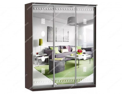 Шкаф купе Модерн 1776х600 3-х дверный 3-х секционный зеркальный с пескоструем №2 венге
