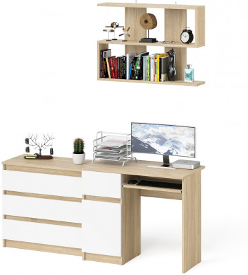 Мори Стол компьютерный МС-1 левый + Комод МК800.1 + Полка 900, цвет дуб сонома/белый, ШхГхВ 170,4х50х209,6 см., НЕ универсальная сборка
