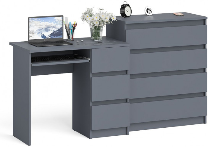 Мори Стол компьютерный МС-6 правый + Комод МК800.4, цвет графит, ШхГхВ 170,4х50х94 см., выдвижные ящики справа, НЕ универсальная сборка