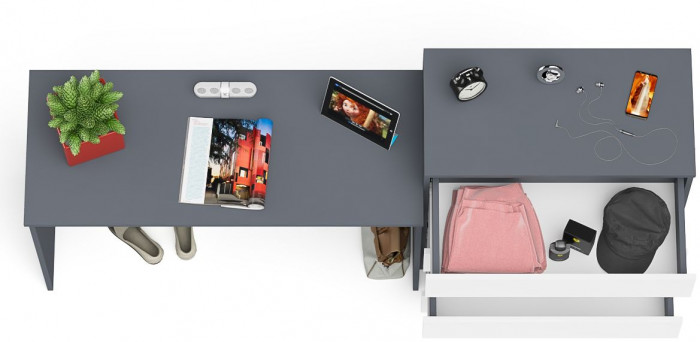 Мори Стол письменный МСП1200.1 + Комод МК800.4, цвет графит/белый, ШхГхВ 200,8х50х94 см., универсальная сборка