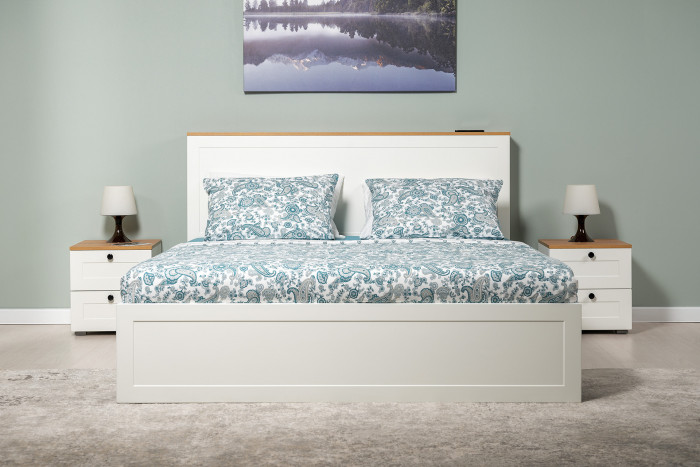 Остин 11.53 Кровать + ортопед, цвет белый шагрень/дуб крафт золотой, ШхГхВ 164,6х217,2х99,3 см., сп. м. 1600х2000 мм, б/м