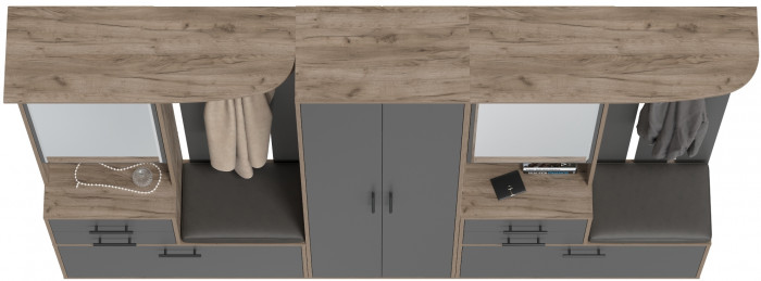 Прихожая Домино 3, цвет дуб крафт табачный/графит, ШхГхВ 260х36х202 см., универсальная сборка