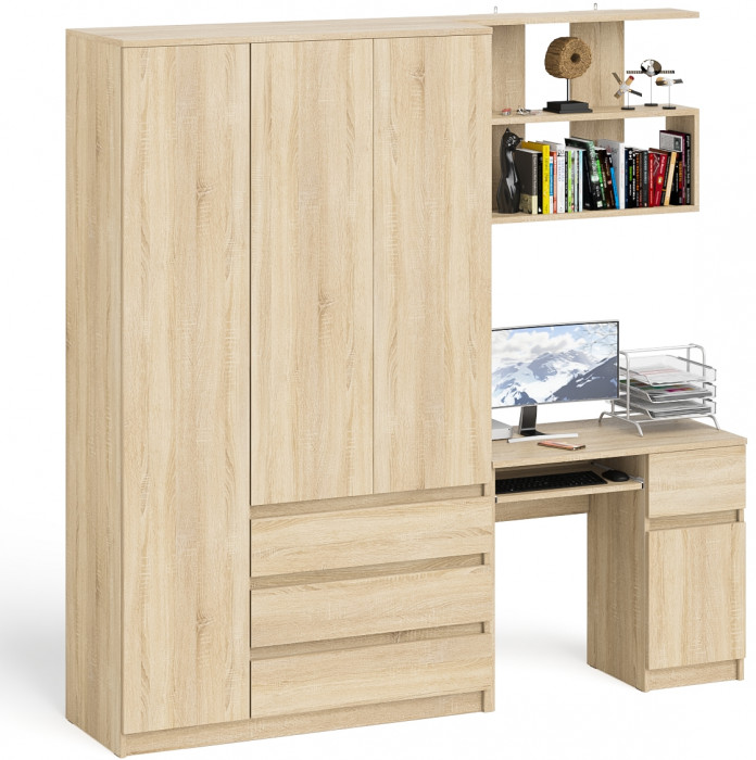 Мори компьютерный стол МС-1 правый + Шкаф МШ1200.1 + Полка 900, дуб сонома