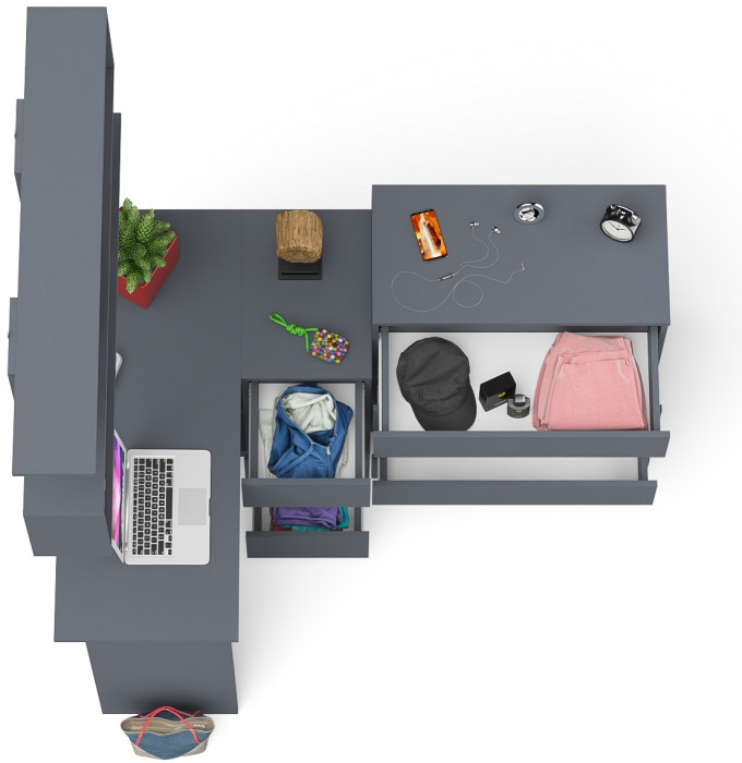 Мори компьютерный стол МС-16 правый + Комод МК800.4 + Полка 1200, графит