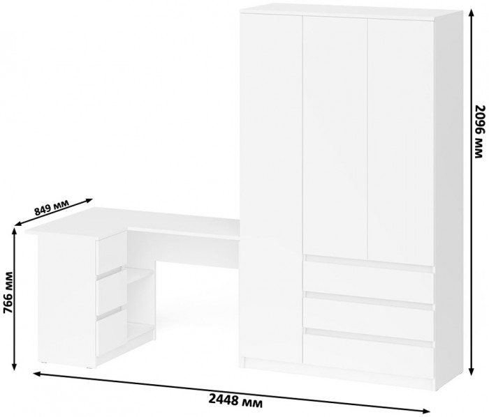 Мори Стол компьютерный МС-16 левый + Шкаф МШ1200.1, цвет белый, ШхГхВ 244,8х84,9х209,6 см., выдвижные ящики слева, НЕ универсальная сборка