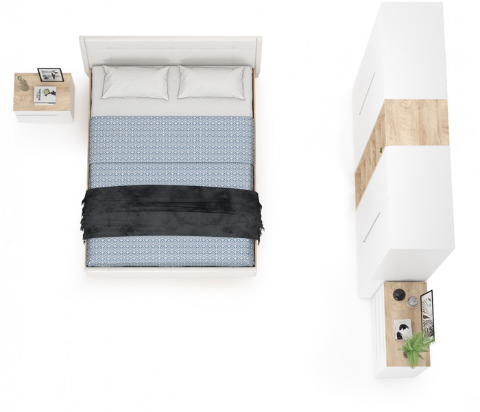 Муссон Спальня № 05, цвет белый/дуб эндгрейн элегантный/искусственная кожа белая, подъёмный ортопед, сп. м. 1600х2000 мм., б/м