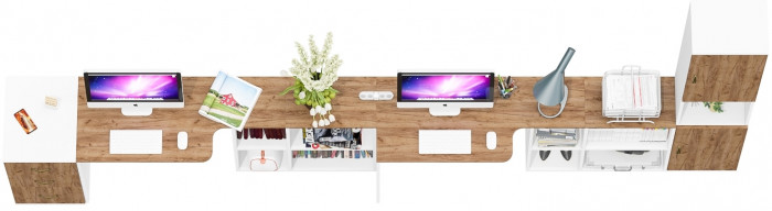 Лидер-8 Стол + Стол + Пенал + Тумба МД 3.16, белый шагрень/крафт золото