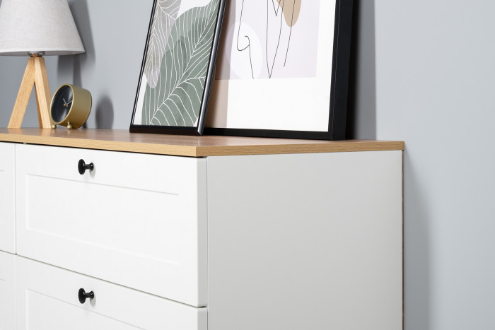 Остин 16.240 Комод, цвет белый шагрень/дуб крафт золотой, ШхГхВ 160,1х41,9х75,4 см. (шесть выдвижных ящиков)