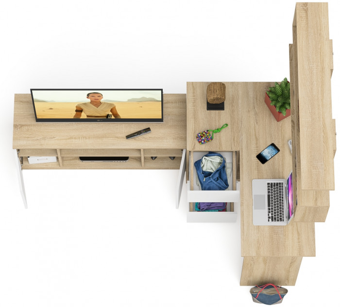 Мори компьютерный стол МС-16 левый + Тумба МТВ1200.1 + Полка 1200, дуб сонома/белый