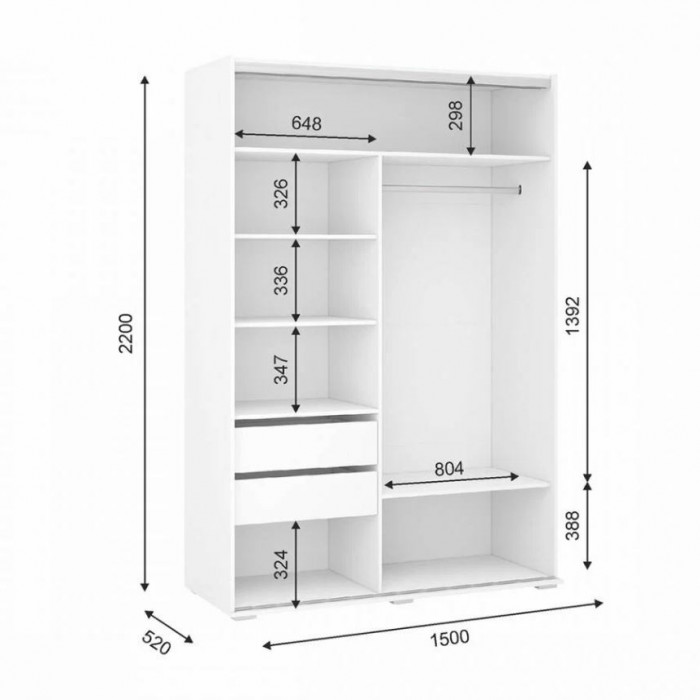 шкаф-купе Оскар 1,5м белый/глянец белый