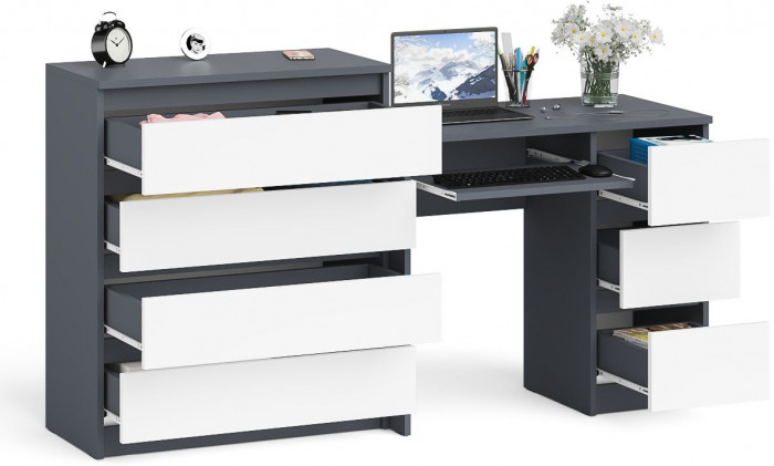 Мори Стол компьютерный МС-6 правый + Комод МК800.4, цвет графит/белый, ШхГхВ 170,4х50х94 см., выдвижные ящики справа, НЕ универсальная сборка