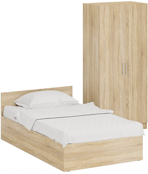 Кровать 1200 + Шкаф 2-х створчатый Стандарт, цвет дуб сонома, ШхГхВ 123,5х203,5х70 + 90х52х200 см., сп.м. 1200х2000 мм., без матраса, основание есть