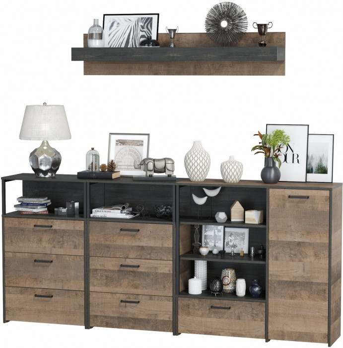 Трувор Гостиная 008, цвет дуб гранж песочный/интра, ШхГхВ 241х37х195 см., универсальная сборка