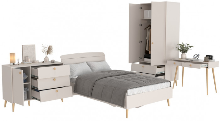 Афина Спальня 06-1200, цвет кашемир серый, сп.м. 1200х2000 мм., б/м, основание есть - фанера