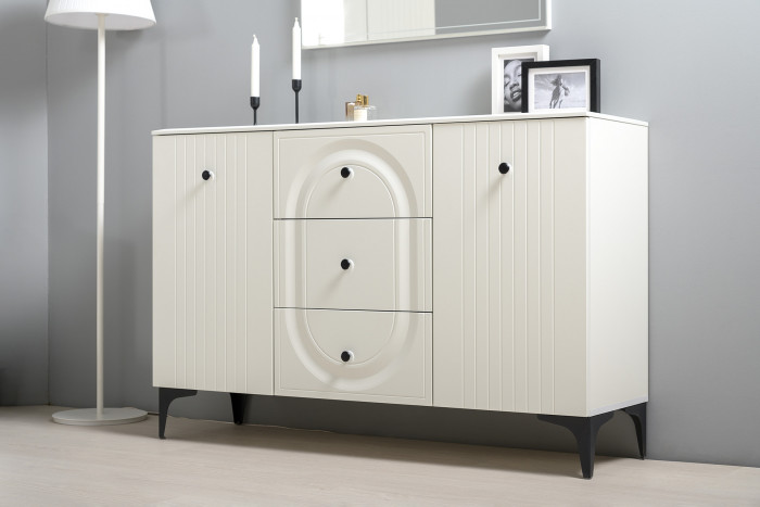 Валенсия Гостиная № 111, цвет ЛДСП белый шагрень/МДФ белый шагрень, ШхГхВ 301,4х38,4х225,2 см., универсальная сборка