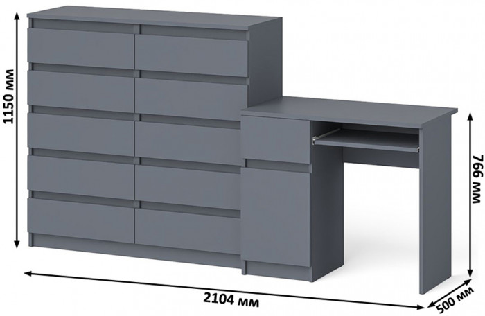 Мори Стол компьютерный МС-1 левый + Комод МК1200.10, цвет графит, ШхГхВ 210,4х50х115 см., выдвижной ящик слева, НЕ универсальная сборка