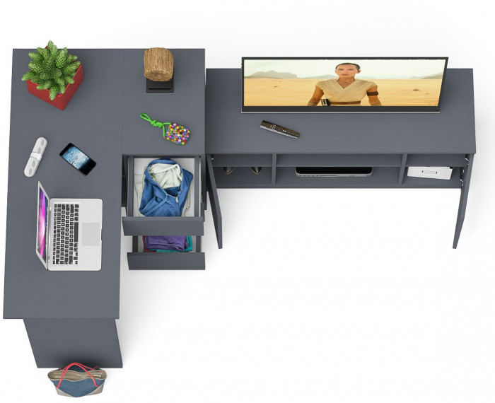 Мори Стол компьютерный МС-16 правый + Тумба МТВ1200.1, цвет графит, ШхГхВ 244,8х84,9х76,6 см., выдвижные ящики справа, НЕ универсальная сборка