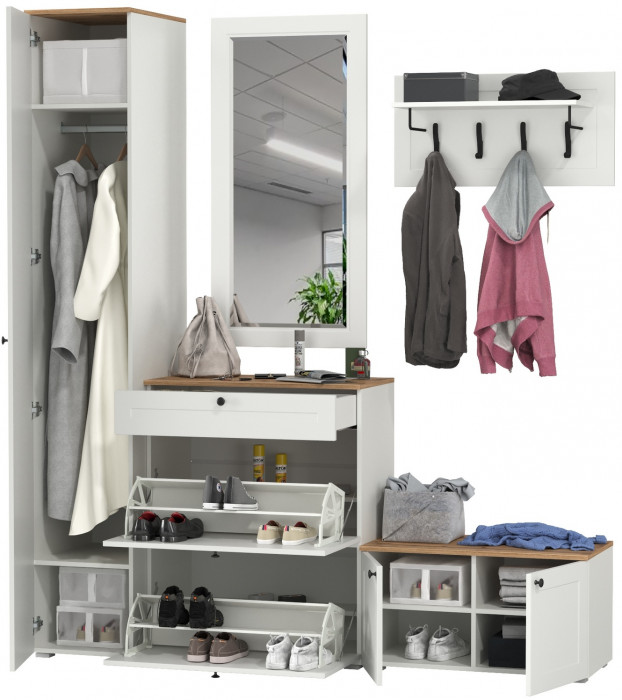 Остин Прихожая 45, белый шагрень/дуб крафт золотой