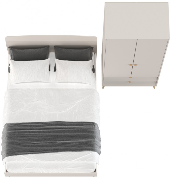 Афина Спальня Кровать 1400 + Шкаф 2-х дверный, цвет кашемир серый, ШхГхВ 144,6х210,2х95,7 + 90,3х56,3х220 см., сп.м. 1400х2000 мм., б/м, осн. есть