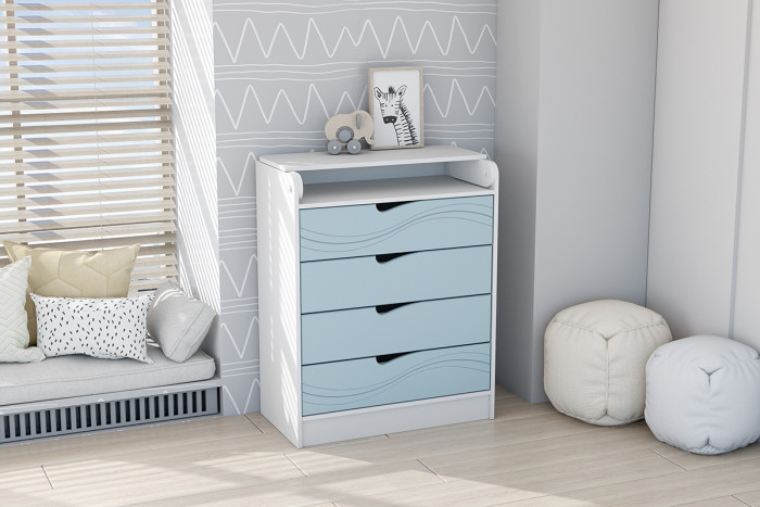 Детский Комод раскладной Бриз МДФ, Белый/Антарктида (Волна)