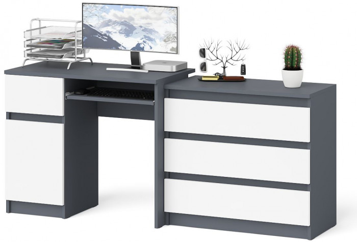 Мори Стол компьютерный МС-1 левый + Комод МК800.1, цвет графит/белый, ШхГхВ 170,4х50х76,6 см., выдвижной ящик слева, НЕ универсальная сборка
