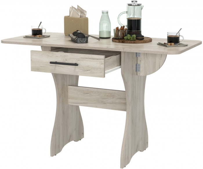 Стол обеденный раскладной с ящиком 6-02.120ТМдкс, цвет дуб крафт серый, ШхГхВ 120х57х75 см., 60х57х75 см. сложенный