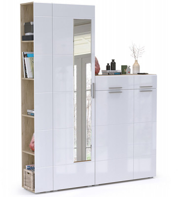 Лайн Прихожая № 12, цвет дуб крафт серый/фасады МДФ белый глянец, ШхГхВ 167х35х210 см., универсальная сборка