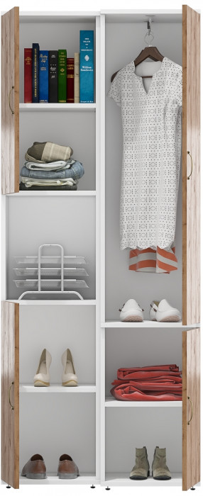 Лидер-8 Модуль Пенал + Пенал МД 21Б, цвет белый шагрень/крафт золото, ШхГхВ 80х37,5х190 см., универсальная сборка