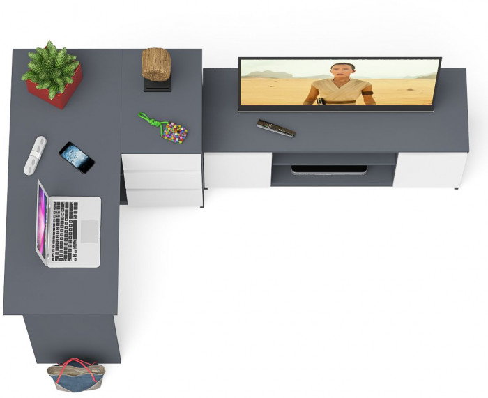 Мори Стол компьютерный МС-16 правый + Тумба МТВ1200.1, цвет графит/белый, ШхГхВ 244,8х84,9х76,6 см., выдвижные ящики справа, НЕ универсальная сборка