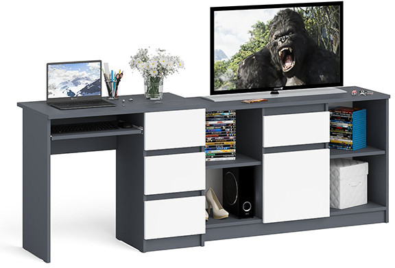 Мори Стол компьютерный МС-6 правый + Тумба МТВ1204.1, цвет графит/белый, ШхГхВ 210,4х50х76,6 см., выдвижные ящики справа, НЕ универсальная сборка
